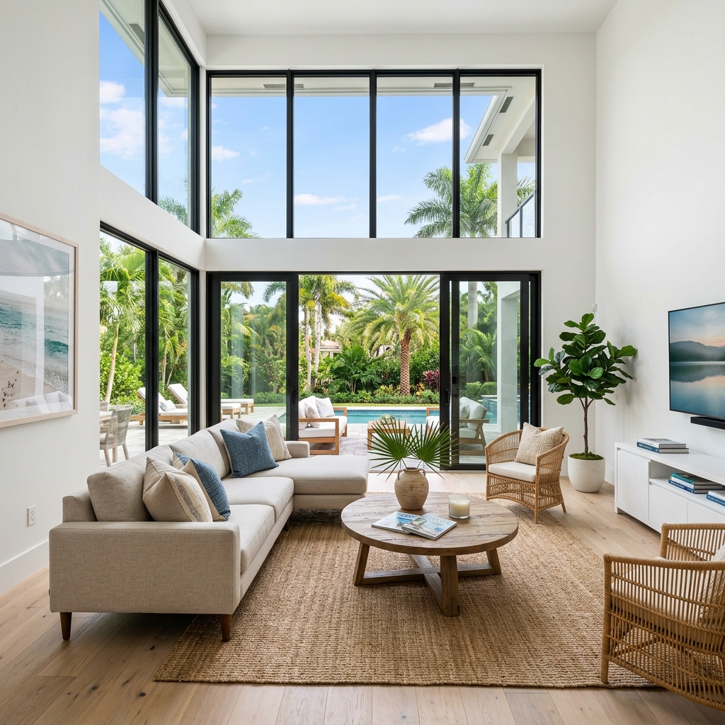 Beautiful new impact windows in a modern living room