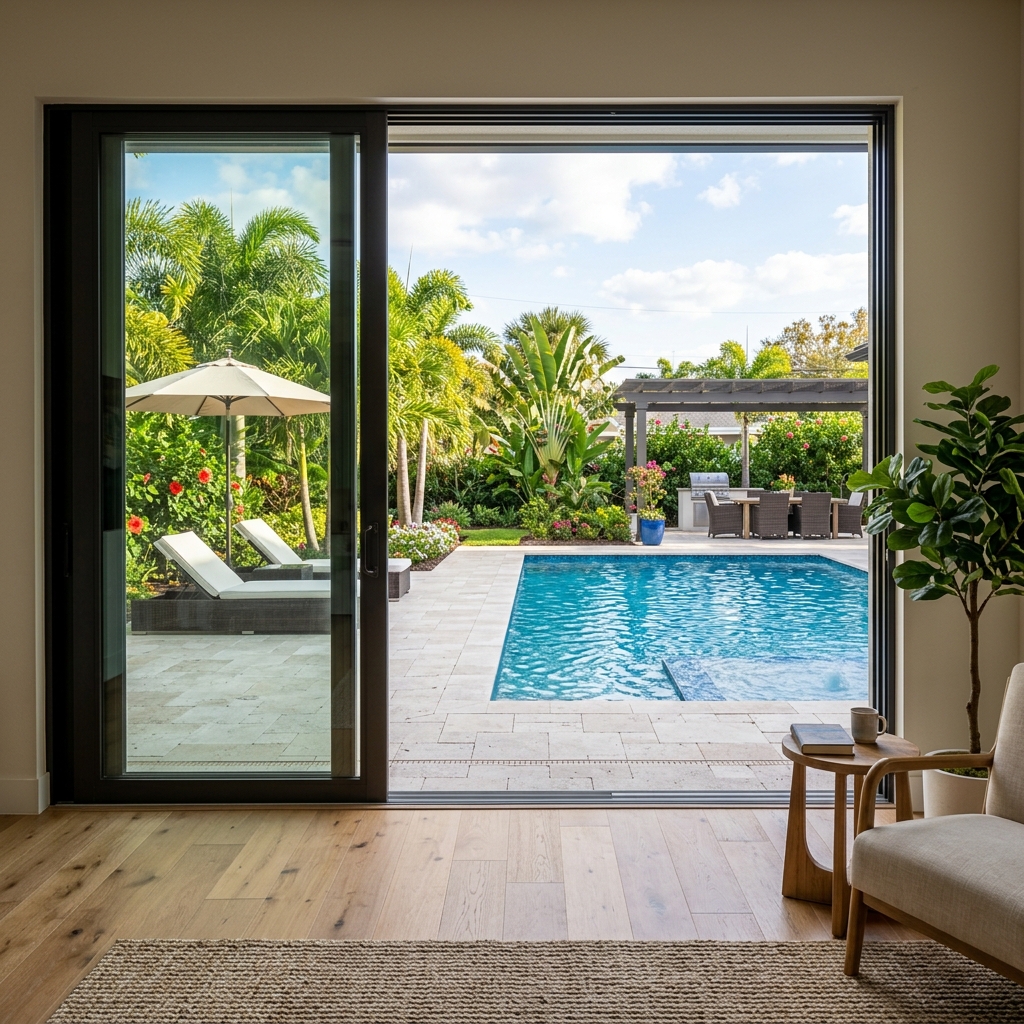 Beautiful sliding glass doors extending onto a patio